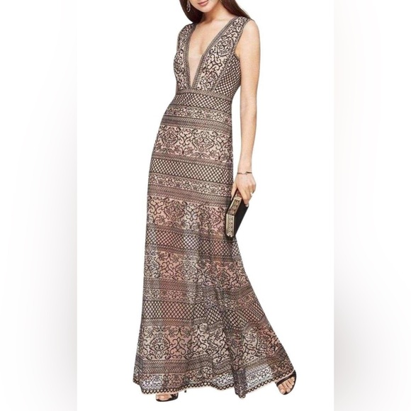 BCBGMaxAzria “Aurora” Embroidered Tulle Gown – Black & Beige – Size 0 - Picture 5 of 15